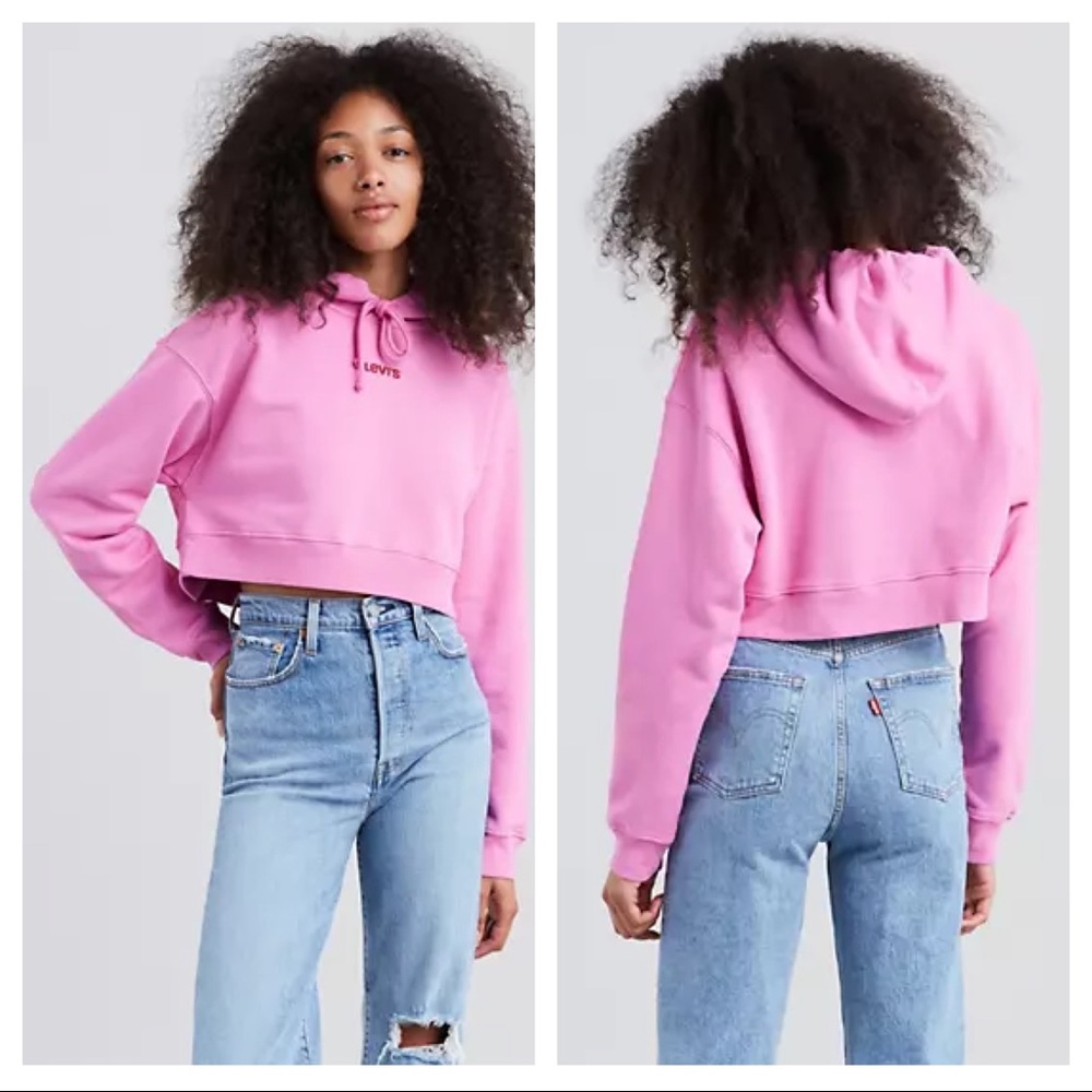 Levi’s Baby Pink Cropped Logo Loungewear Hoodie M